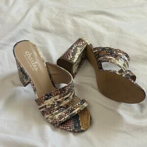 Snake Print Mid-Heel Sandals